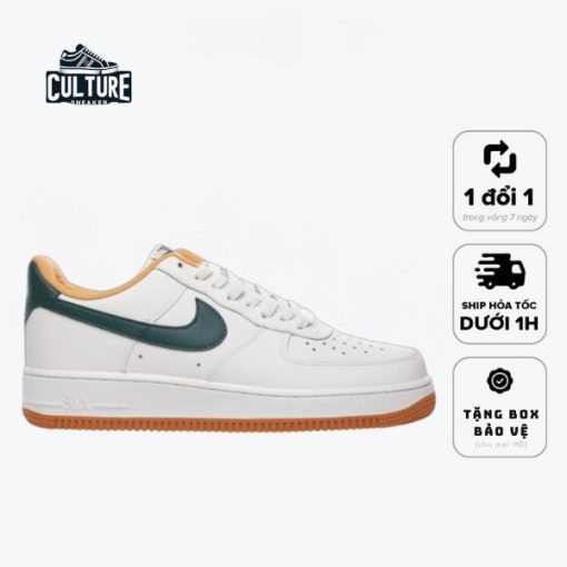 Giày Thể Thao Nike AF1 Trắng Vạch Xanh Vàng Chanh Đế Nâu