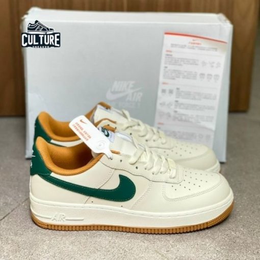 Giày Thể Thao Nike AF1 Trắng Vạch Xanh Vàng Chanh Đế Nâu