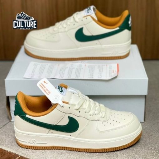 Giày Thể Thao Nike AF1 Trắng Vạch Xanh Vàng Chanh Đế Nâu