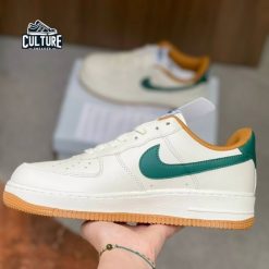 Giày Thể Thao Nike AF1 Trắng Vạch Xanh Vàng Chanh Đế Nâu