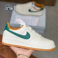 Giày Thể Thao Nike AF1 Trắng Vạch Xanh Vàng Chanh Đế Nâu