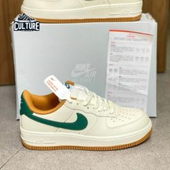 Giày Thể Thao Nike AF1 Trắng Vạch Xanh Vàng Chanh Đế Nâu