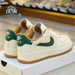 Giày Thể Thao Nike AF1 Trắng Vạch Xanh Vàng Chanh Đế Nâu